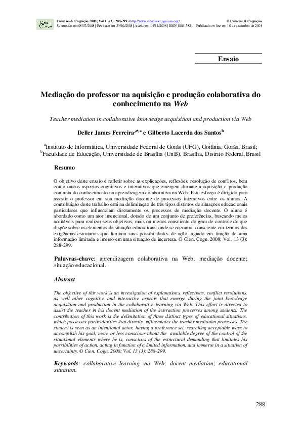 (PDF) Mediação do professor na aquisição e produção colaborativa do ...