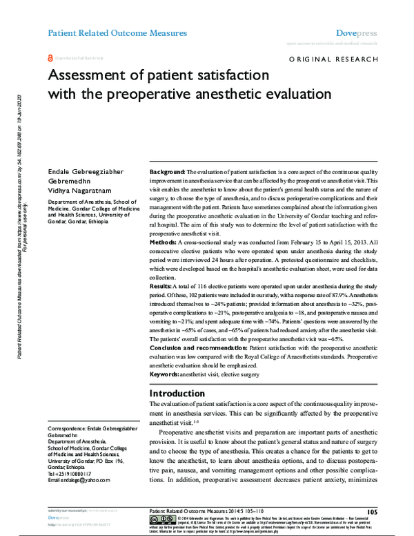 (PDF) Assessment of patient satisfaction with the preoperative ...