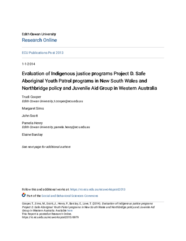 (PDF) Evaluation of Indigenous Justice programs - Project D: Final ...