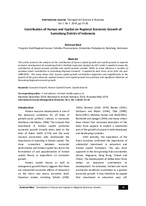 (PDF) Contribution of Human and Capital on Regional Economic Growth of ...