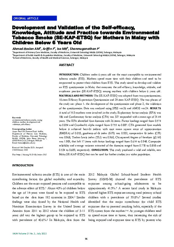 (PDF) Development and validation of the Self-efficacy, Knowledge ...
