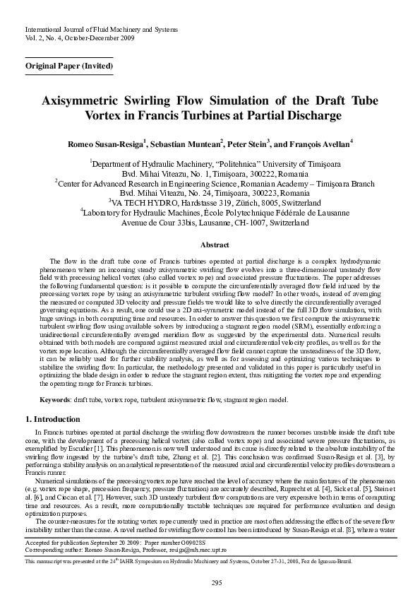 (PDF) Axisymmetric Swirling Flow Simulation of the Draft Tube Vortex in ...