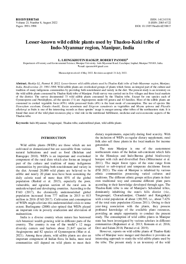 (PDF) Lesser-known wild edible plants used by Thadou-Kuki tribe of Indo ...