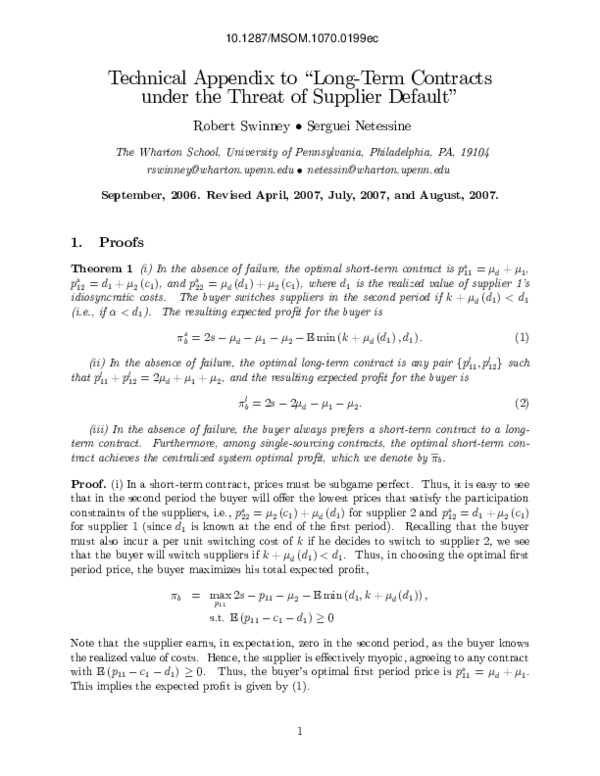 (PDF) Technical Appendix to “Long-Term Contracts under the Threat of ...