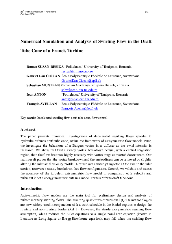 (PDF) Numerical simulation and analysis of swirling flow in the draft ...