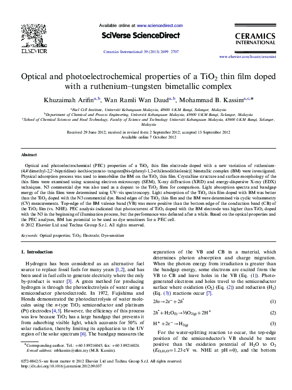 (PDF) Optical and photoelectrochemical properties of a TiO2 thin film ...