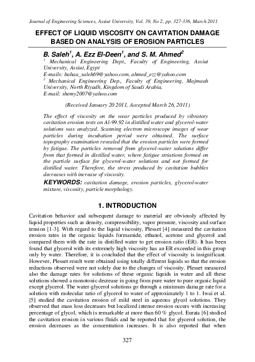 (PDF) Effect of Liquid Viscosity on Cavitation Damage Based on Analysis ...