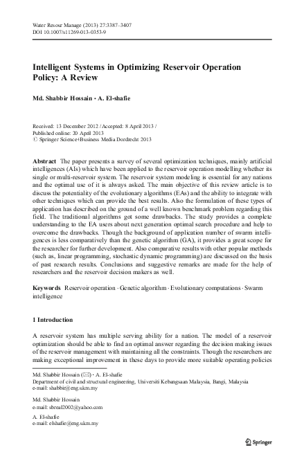 (PDF) Intelligent Systems in Optimizing Reservoir Operation Policy: A ...