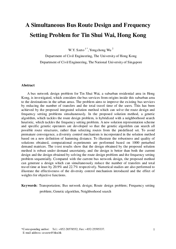(PDF) A simultaneous bus route design and frequency setting problem for ...