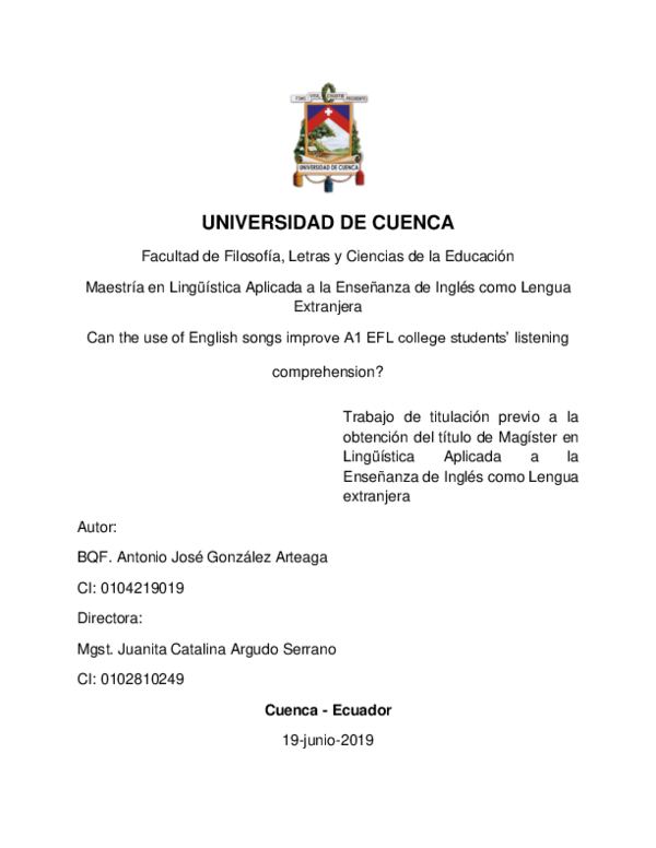 (PDF) Can the use of english songs improve A1 EFL college students ...