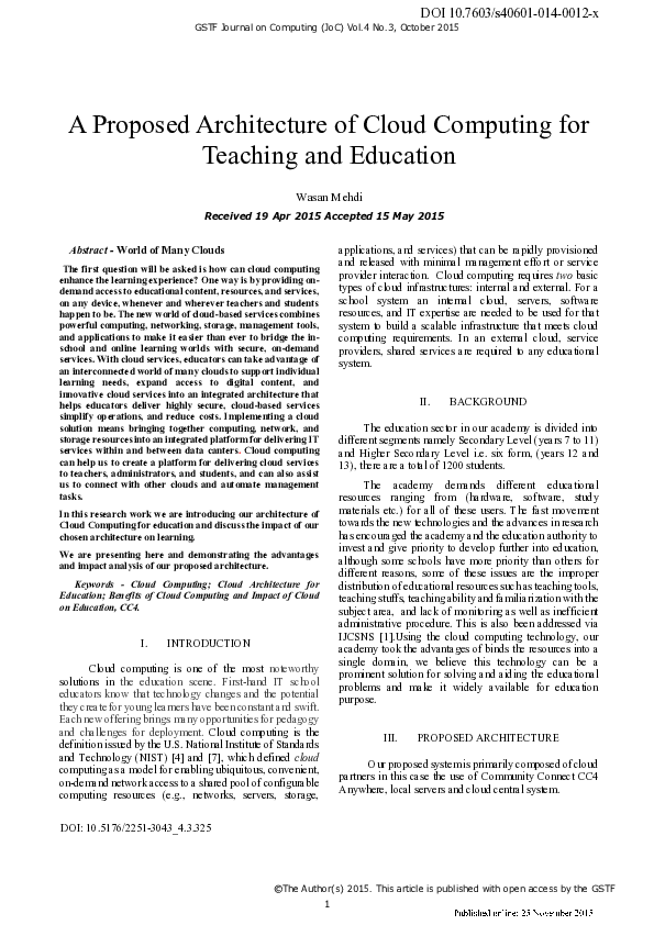  pdf a proposed architecture of cloud computing for teaching and education