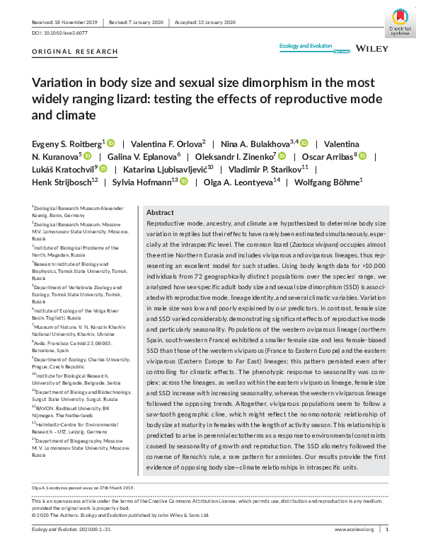 (PDF) Variation in body size and sexual size dimorphism in the most ...