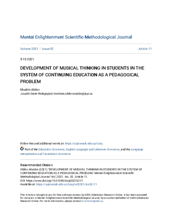 (PDF) Development of Musical Thinking in Students in the System of ...