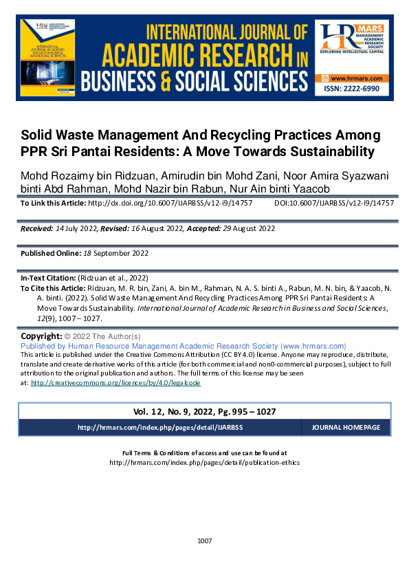 (PDF) Solid Waste Management And Recycling Practices Among PPR Sri ...