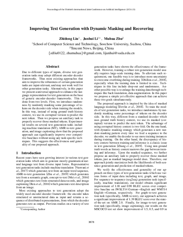 (PDF) Improving Text Generation with Dynamic Masking and Recovering