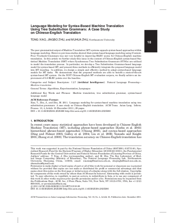 (PDF) Language Modeling for Syntax-Based Machine Translation Using Tree ...