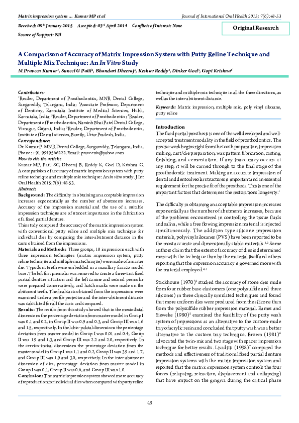 (PDF) A Comparison of Accuracy of Matrix Impression System with Putty