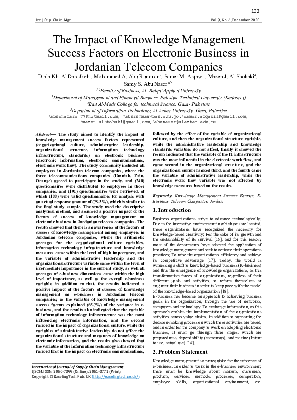 (PDF) The Impact of Knowledge Management Success Factors on Electronic ...