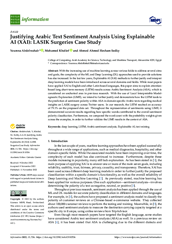 (PDF) Justifying Arabic Text Sentiment Analysis Using Explainable AI ...