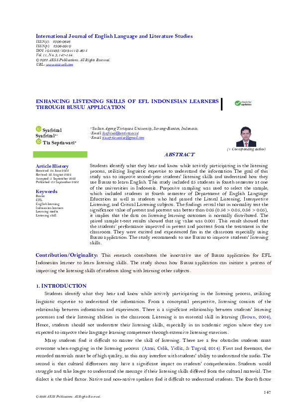 (PDF) Enhancing Listening Skills of EFL Indonesian Learners through ...