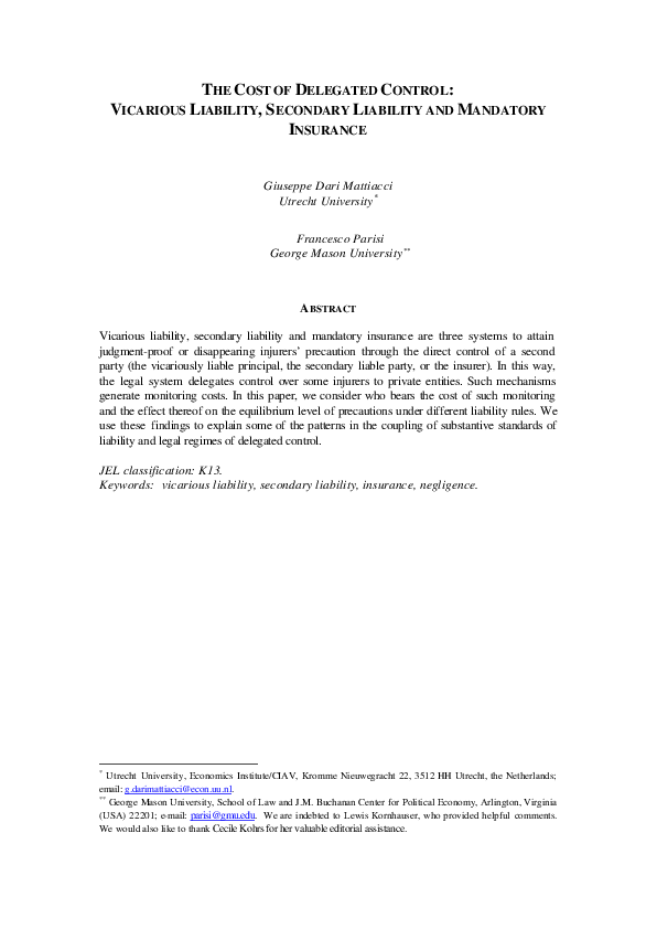 (PDF) The cost of delegated control: vicarious liability, secondary ...