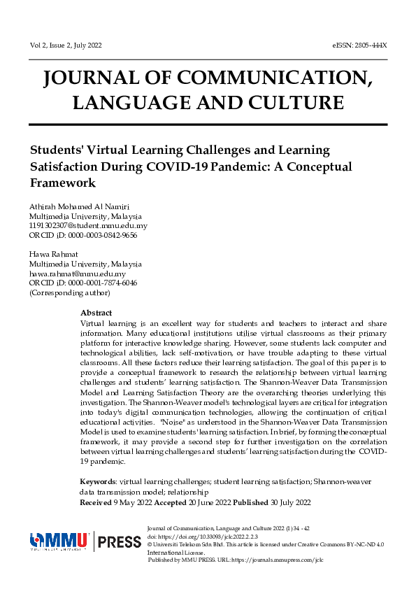 (PDF) Students' Virtual Learning Challenges and Learning Satisfaction ...