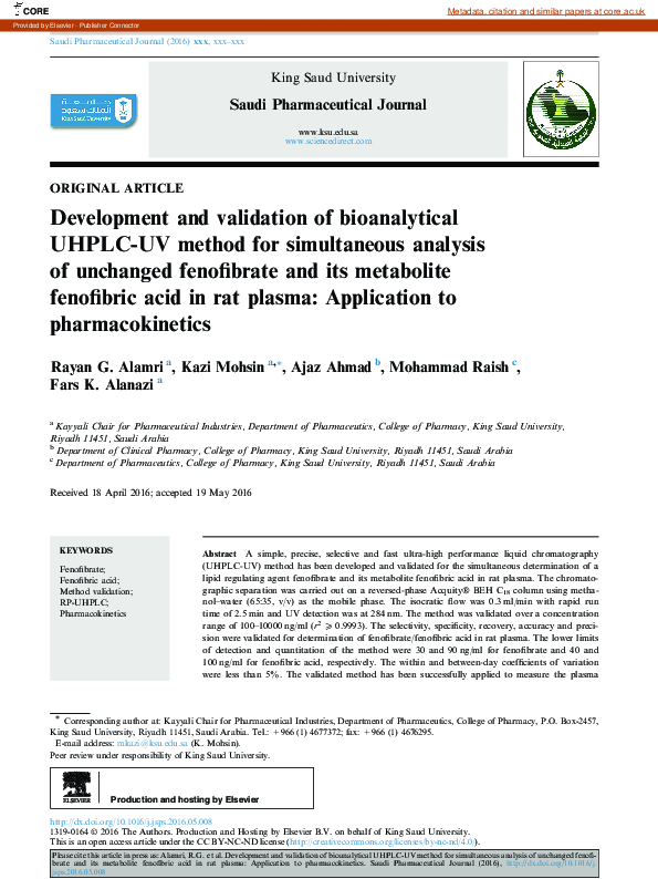 (PDF) Development and validation of bioanalytical UHPLC-UV method for ...
