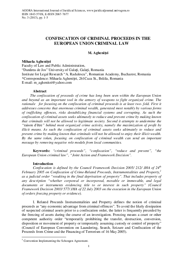 (PDF) Confiscation of Criminal Proceeds in the European Union Criminal Law