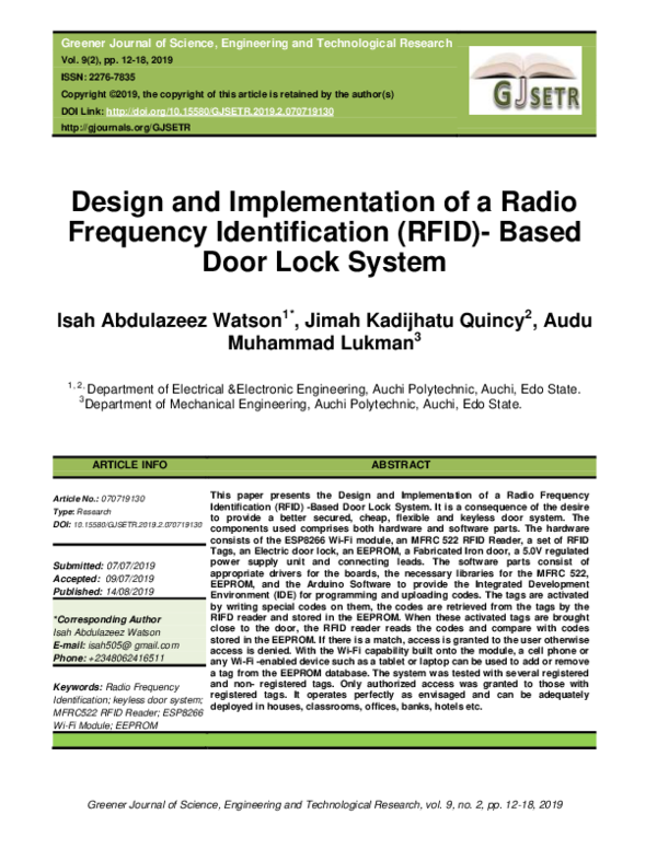 (PDF) Design and Implementation of a Radio Frequency Identification ...