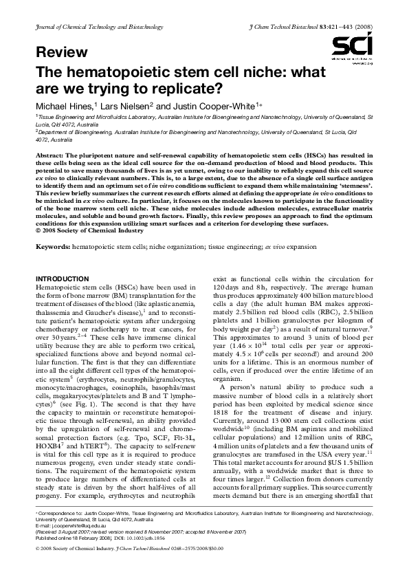 (PDF) The hematopoietic stem cell niche: what are we trying to replicate?