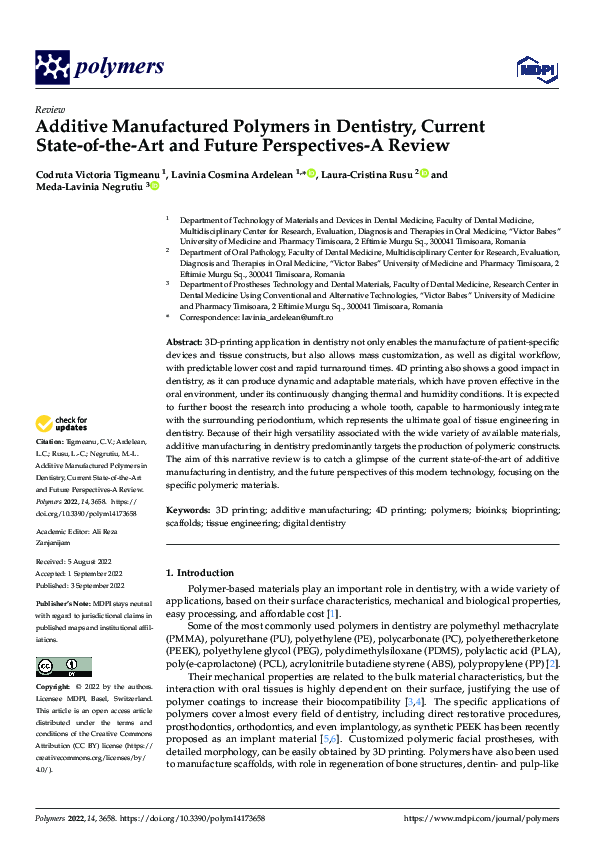 (PDF) Additive Manufactured Polymers in Dentistry, Current Stateofthe