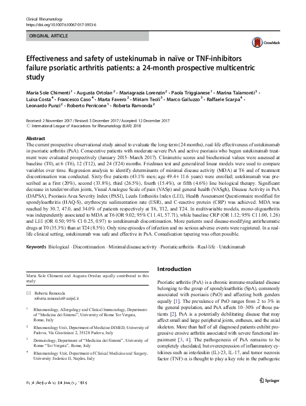 (PDF) Effectiveness and safety of ustekinumab in naïve or TNF ...