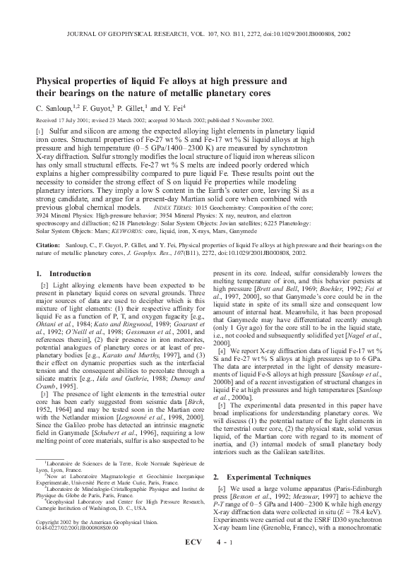 (PDF) Physical properties of liquid Fe alloys at high pressure and ...