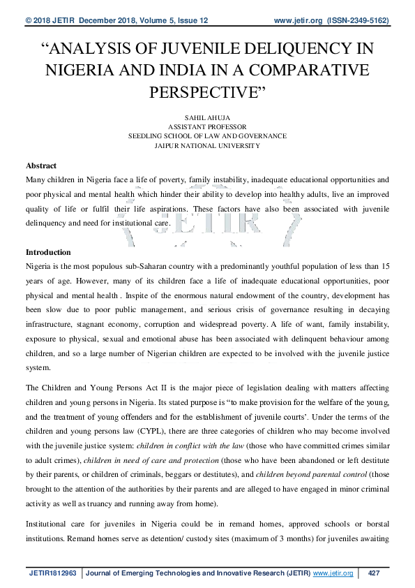 (PDF) “Analysis of Juvenile Deliquency in Nigeria and India in a ...