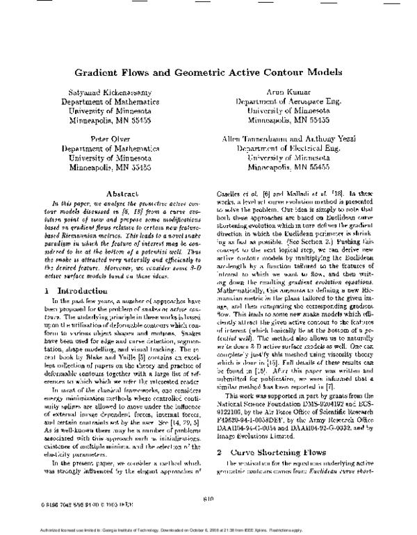 (PDF) Gradient flows and geometric active contour models