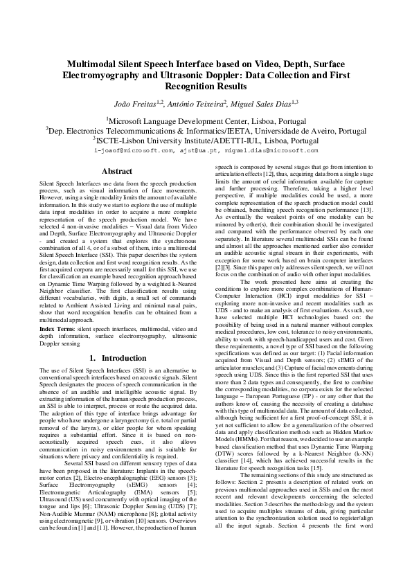 (PDF) Multimodal Silent Speech Interface based on Video, Depth, Surface ...