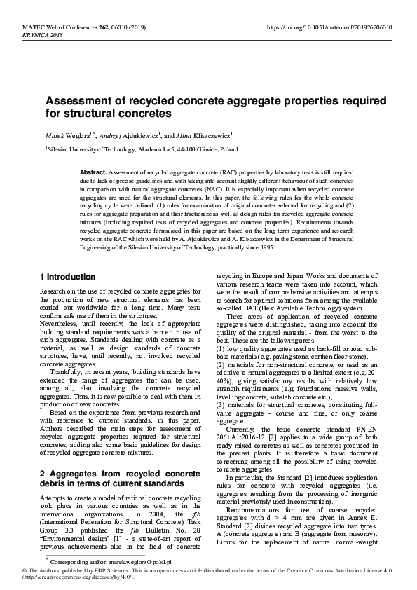 (PDF) Assessment of recycled concrete aggregate properties required for ...
