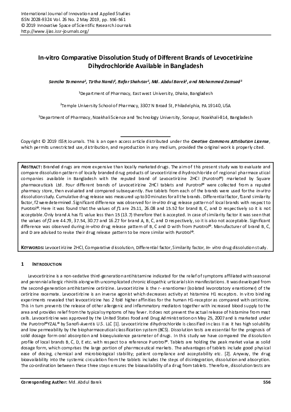 (PDF) In-vitro Comparative Dissolution Study of Different Brands of ...