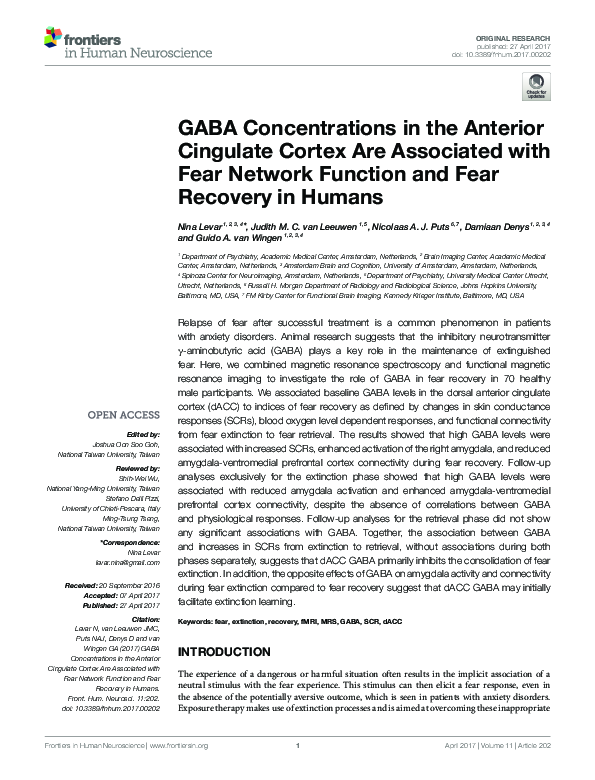 (PDF) GABA Concentrations in the Anterior Cingulate Cortex Are ...
