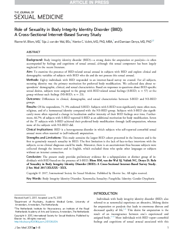 (PDF) Role of Sexuality in Body Integrity Identity Disorder (BIID): A ...