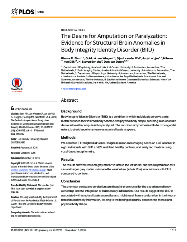 (PDF) The Desire for Amputation or Paralyzation: Evidence for ...