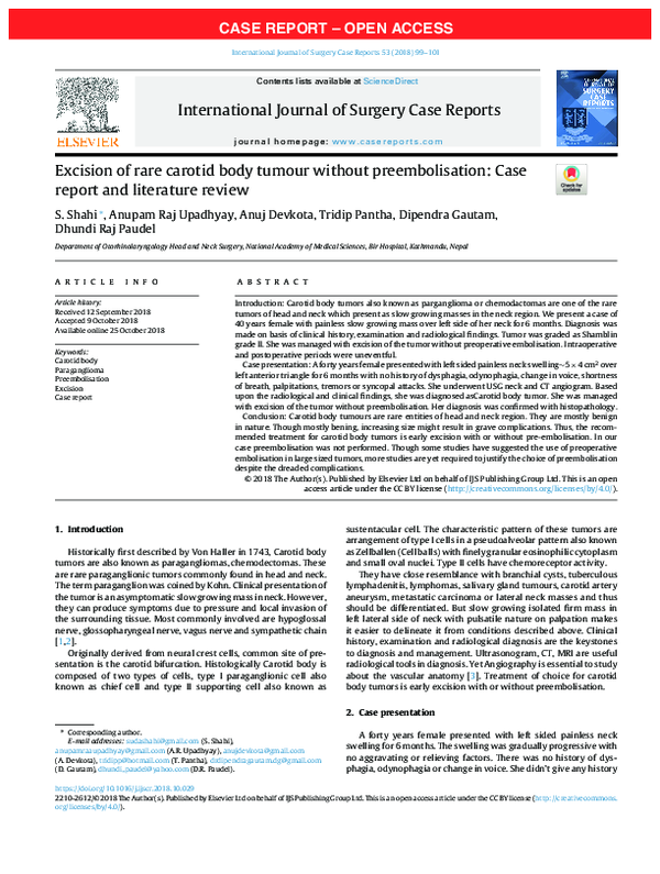 (PDF) Excision of rare carotid body tumour without preembolisation ...