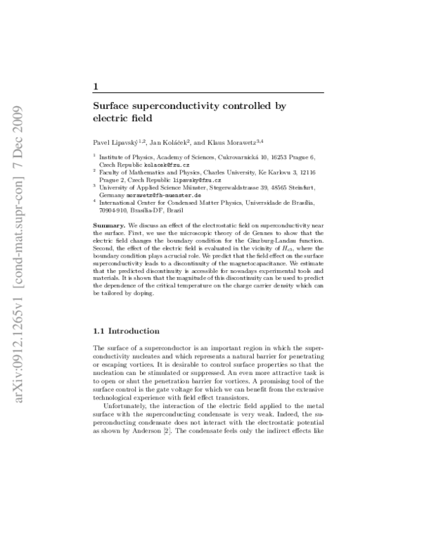 (PDF) Effect of an electric field on the surface superconductivity