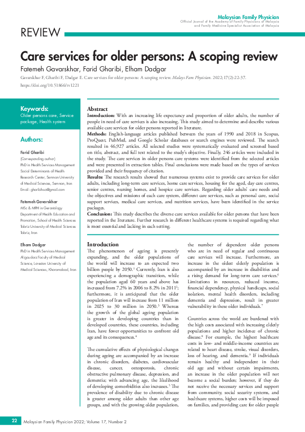 (PDF) Care services for older persons: A scoping review