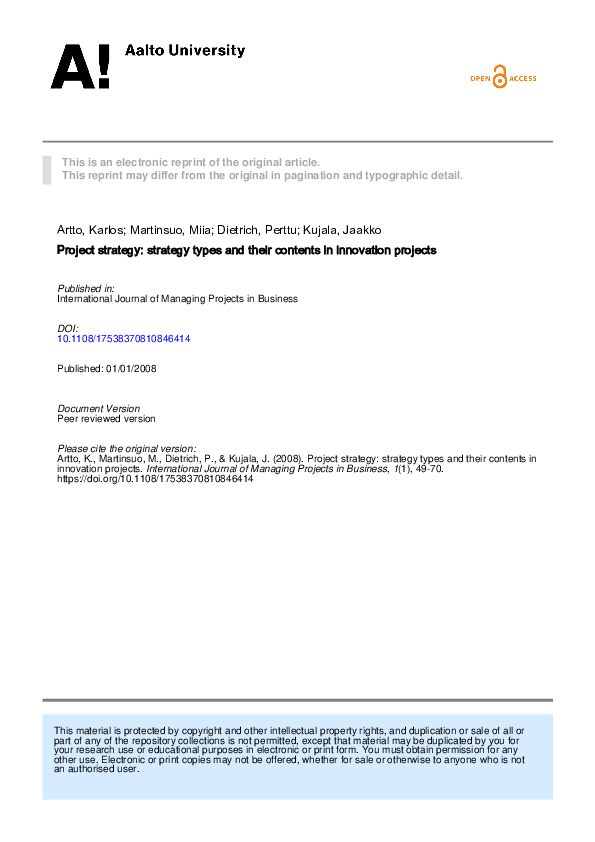 (PDF) Project strategy: strategy types and their contents in innovation ...