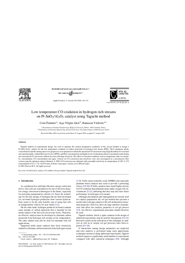 (PDF) Low temperature CO oxidation in hydrogen rich streams on Pt-SnO2 ...