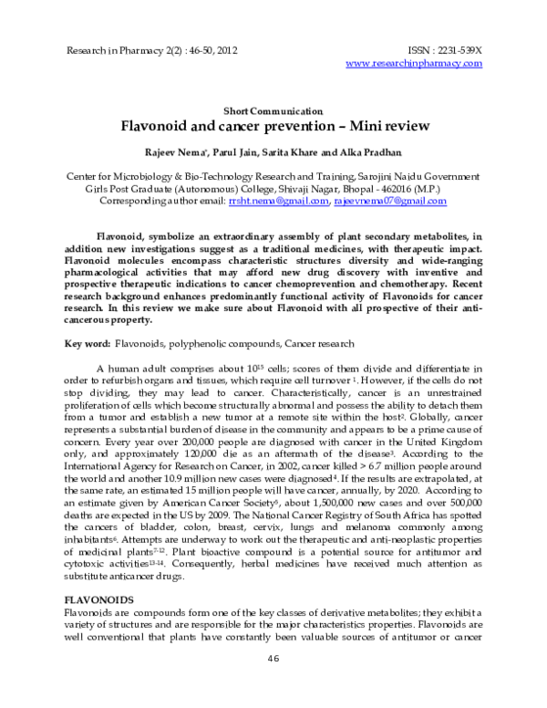 (PDF) Flavonoid and cancer prevention Mini review Alka Pradhan