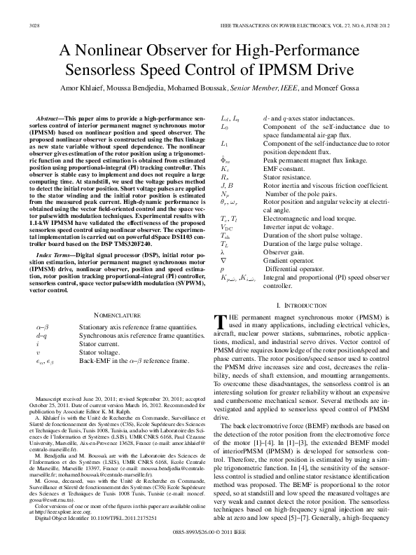 (PDF) A Nonlinear Observer for High-Performance Sensorless Speed ...