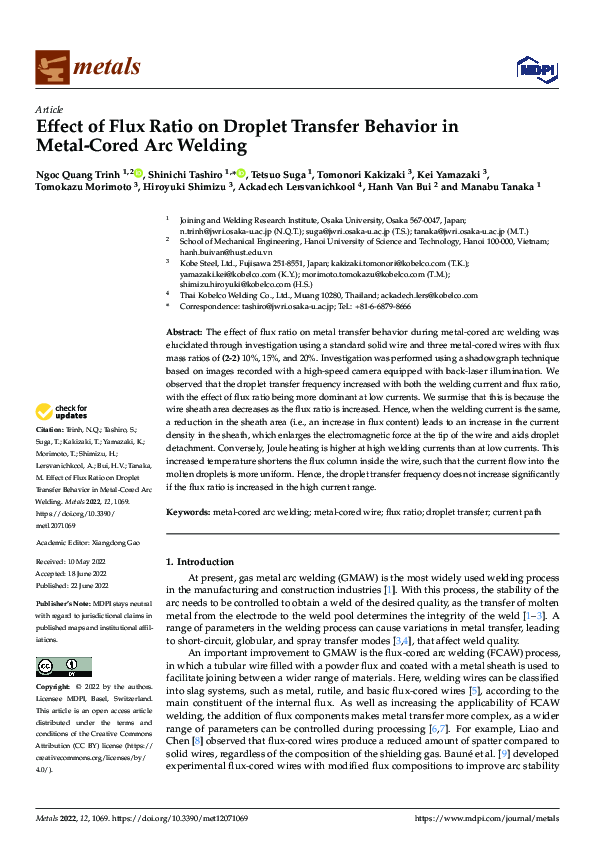 (PDF) Effect of Flux Ratio on Droplet Transfer Behavior in Metal-Cored ...