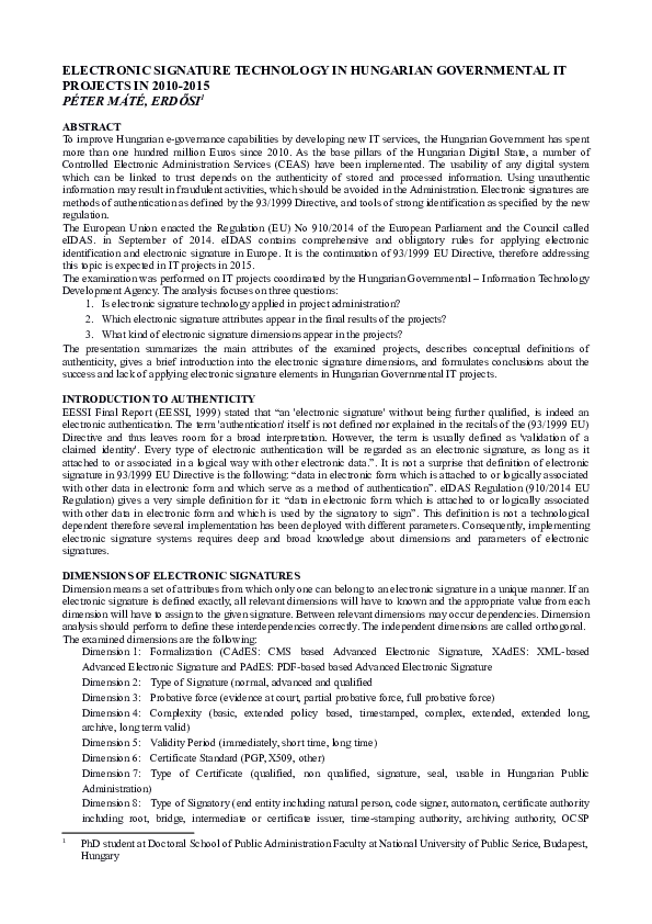 (PDF) Electronic Signature Technology in Hungarian Governmental IT ...